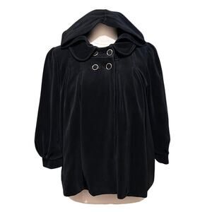 Juicy Couture Black Velvet Hooded Swing Coat/Jacket/Cape Goth Fairycore, Size L